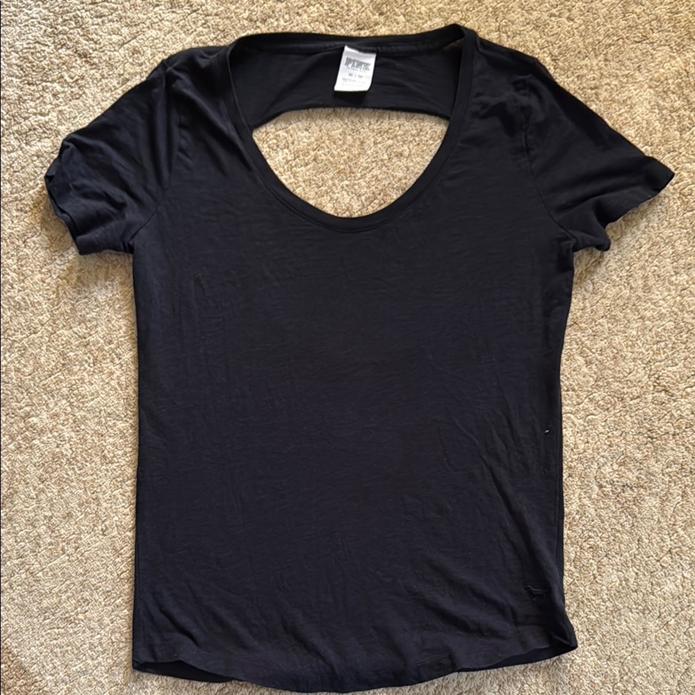 PINK Black Cut Out Short Sleeve oversized T-Shirt